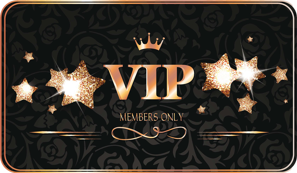 VIP cards with shiny gold stars on the dark 1000px